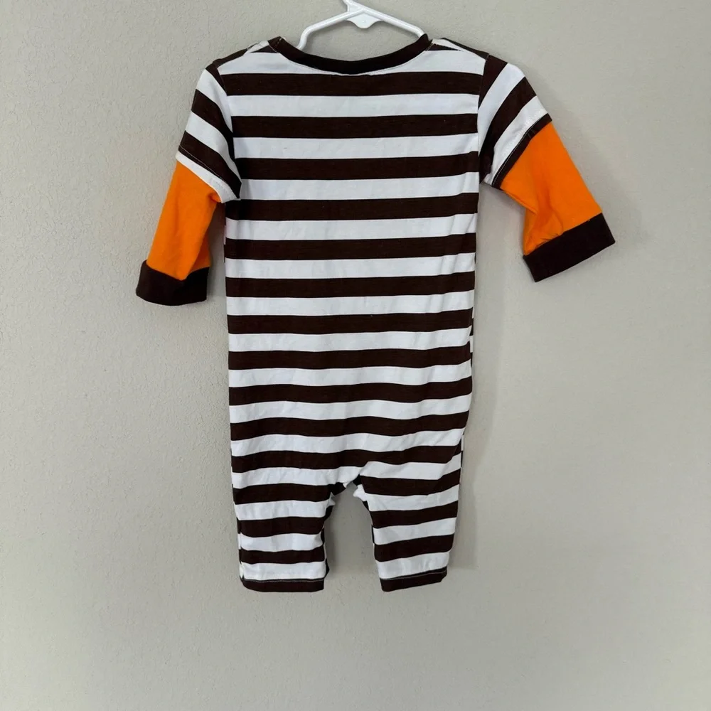 NWT Romper Baby 12-18M Brown Football Pumpkin Striped Fall Long Sleeve One Piece